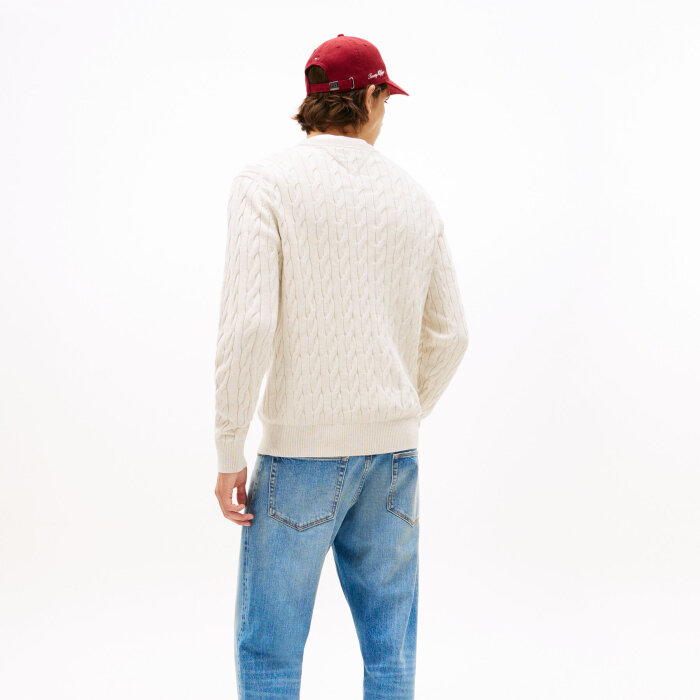 Tommy Hilfiger  - Tommy Hilfiger - TH Cotton cable crew neck | Strik Heathered Oatmilk
