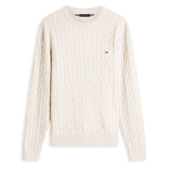 Tommy Hilfiger  - Tommy Hilfiger - TH Cotton cable crew neck | Strik Heathered Oatmilk