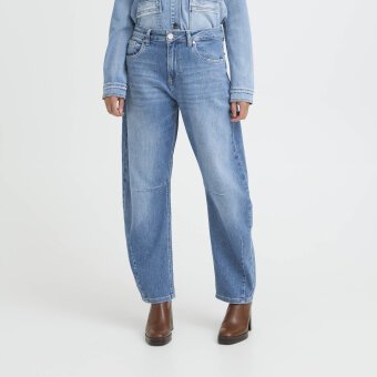 Pulz Jeans ( Dame )  - PULZ - PZANNI HW | JEANS BARREL LEG MEDIUM BLUE DENIM