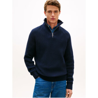 Tommy Hilfiger  - Tommy Hilfiger - Fisherman rib zip mock | Strik Dark Night Navy