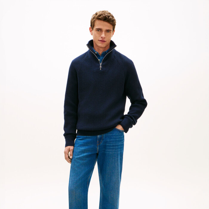 Tommy Hilfiger  - Tommy Hilfiger - Fisherman rib zip mock | Strik Dark Night Navy