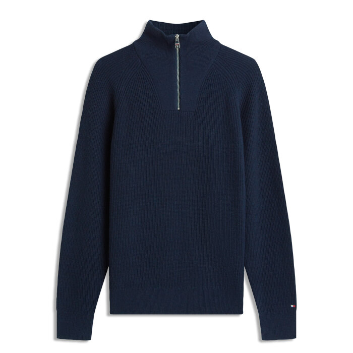 Tommy Hilfiger  - Tommy Hilfiger - Fisherman rib zip mock | Strik Dark Night Navy
