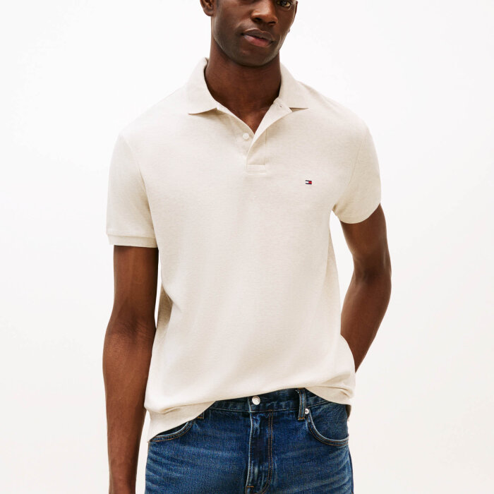 Tommy Hilfiger  - Tommy Hilfiger - Liquid cotton | Polo T-shirt Heathered Oatmilk 