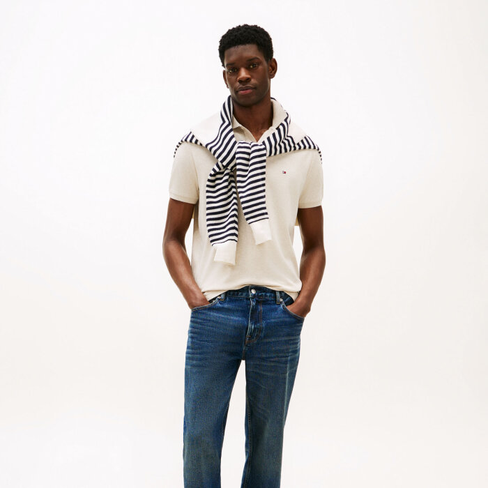 Tommy Hilfiger  - Tommy Hilfiger - Liquid cotton | Polo T-shirt Heathered Oatmilk 