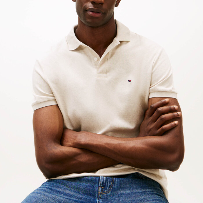 Tommy Hilfiger  - Tommy Hilfiger - Liquid cotton | Polo T-shirt Heathered Oatmilk 