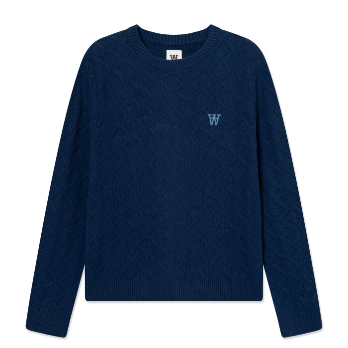 Double A by Wood Wood - Wood Wood - Lamin crew neck | Strik Navy Peony