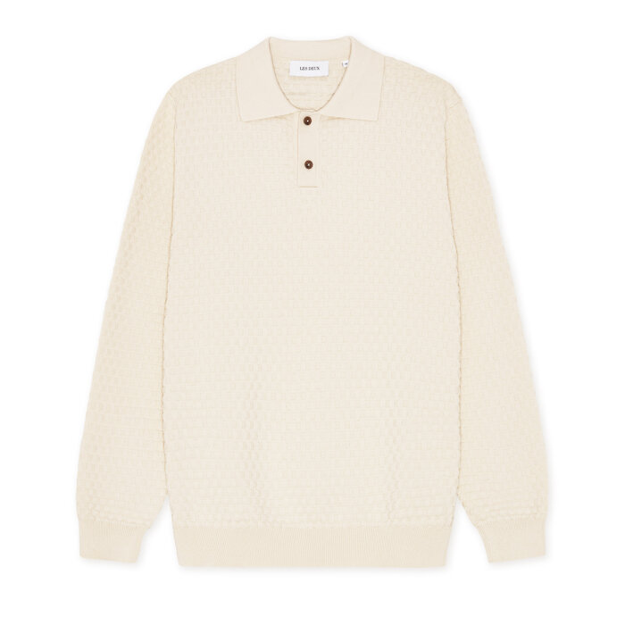 LES DEUX - Les Deux - Billy Weave knit polo | Strik Light Ivory