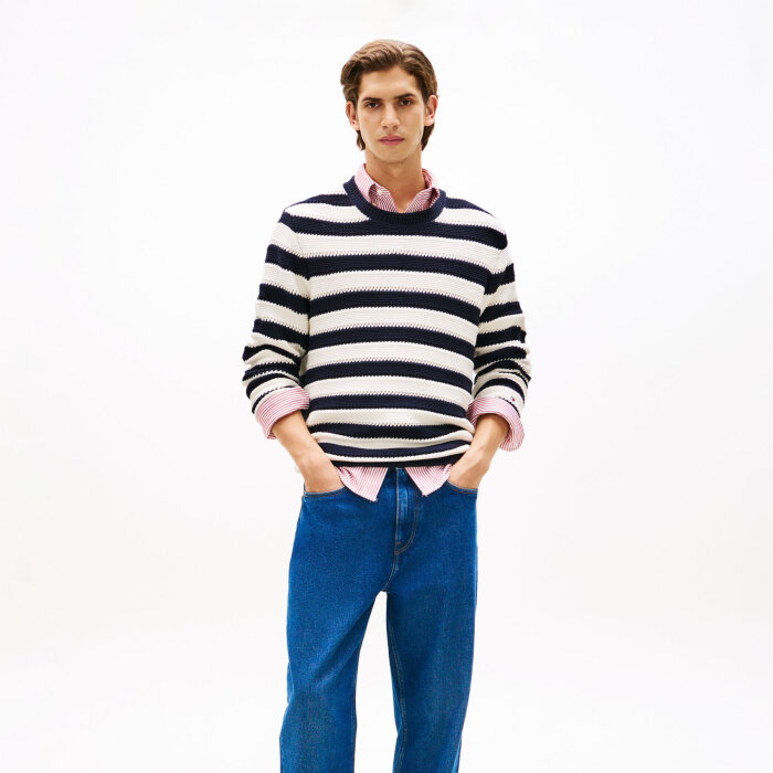 Tommy Hilfiger  - Tommy Hilfiger - Crochet Block Stripe | Strik Navy Ivory