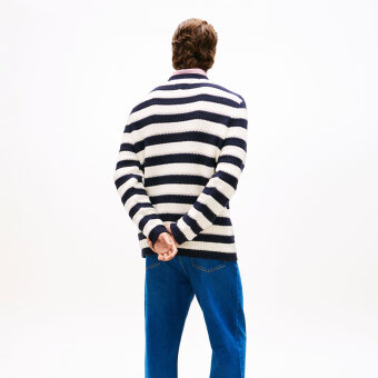 Tommy Hilfiger - Tommy Hilfiger - Crochet Block Stripe | Strik Navy Ivory Tommy Hilfiger - Tommy Hilfiger - Crochet Block Stripe | Strik Navy Ivory