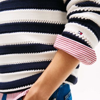 Tommy Hilfiger - Tommy Hilfiger - Crochet Block Stripe | Strik Navy Ivory Tommy Hilfiger - Tommy Hilfiger - Crochet Block Stripe | Strik Navy Ivory