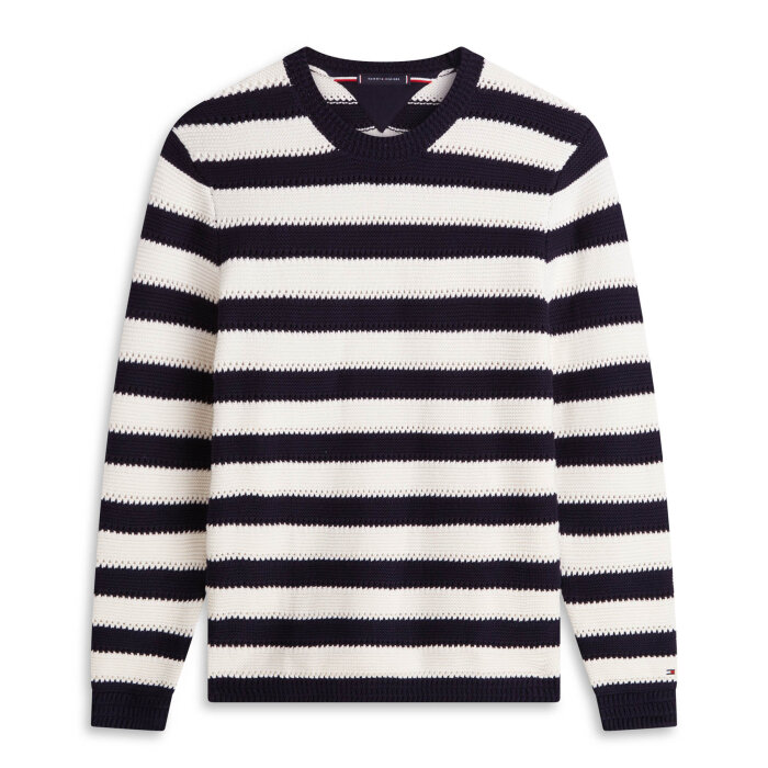 Tommy Hilfiger  - Tommy Hilfiger - Crochet Block Stripe | Strik Navy Ivory
