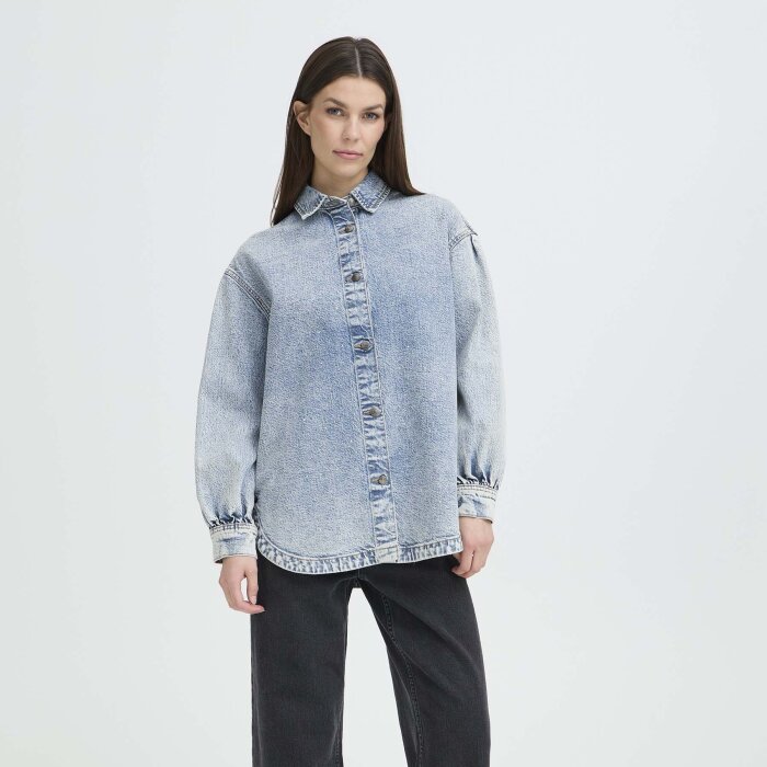 Pulz Jeans ( Dame )  - PULZ - PZATLEE SHIRT | SKJORTE MEDIUM BLUE DENIM