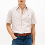 Tommy Hilfiger  - Tommy Hilfiger - Linen blend Bengal shirt | K/Æ Skjorte Sandalwood