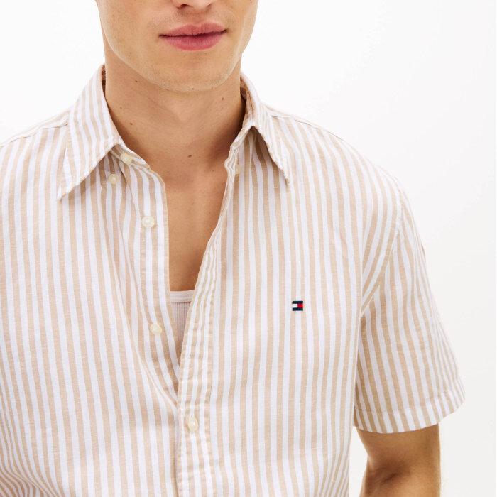 Tommy Hilfiger  - Tommy Hilfiger - Linen blend Bengal shirt | K/Æ Skjorte Sandalwood