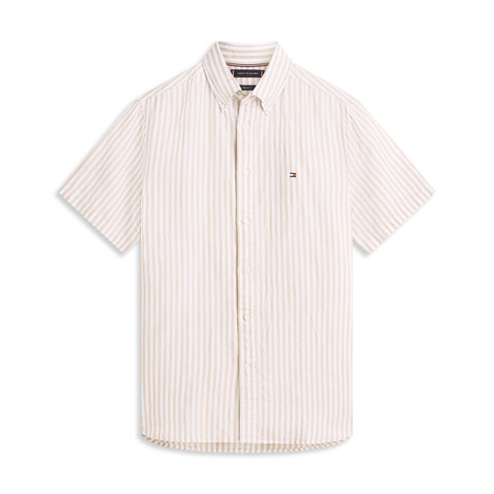 Tommy Hilfiger  - Tommy Hilfiger - Linen blend Bengal shirt | K/Æ Skjorte Sandalwood