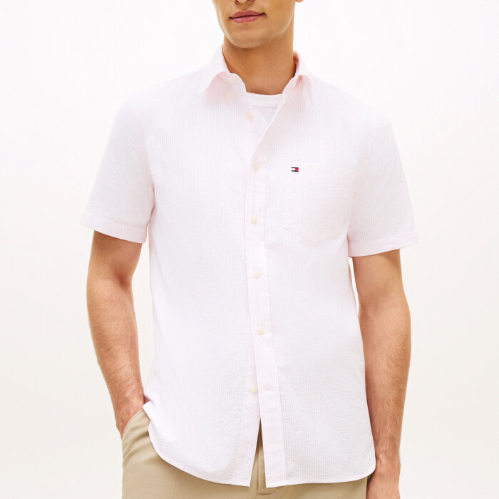 Tommy Hilfiger  - Tommy Hilfiger - Seersucker Bengal shirt | K/Æ Skjorte Pink Lily