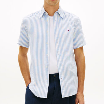 Tommy Hilfiger  - Tommy Hilfiger - Linen blend Bengal shirt | K/Æ Skjorte Cloudy Blue