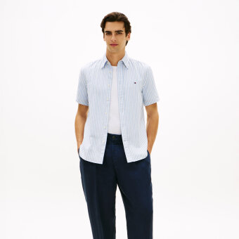 Tommy Hilfiger  - Tommy Hilfiger - Linen blend Bengal shirt | K/Æ Skjorte Cloudy Blue