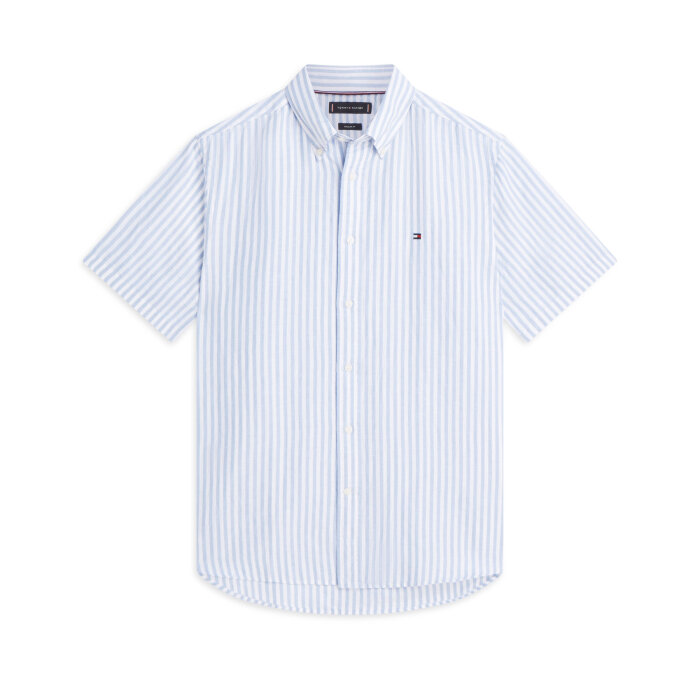 Tommy Hilfiger  - Tommy Hilfiger - Linen blend Bengal shirt | K/Æ Skjorte Cloudy Blue