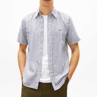 Tommy Hilfiger  - Tommy Hilfiger - Linen blend Bengal shirt | K/Æ Skjorte Carbon Navy