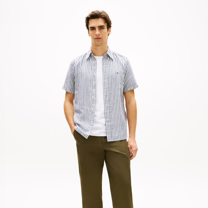 Tommy Hilfiger  - Tommy Hilfiger - Linen blend Bengal shirt | K/Æ Skjorte Carbon Navy