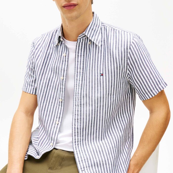 Tommy Hilfiger  - Tommy Hilfiger - Linen blend Bengal shirt | K/Æ Skjorte Carbon Navy