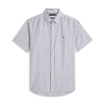 Tommy Hilfiger  - Tommy Hilfiger - Linen blend Bengal shirt | K/Æ Skjorte Carbon Navy