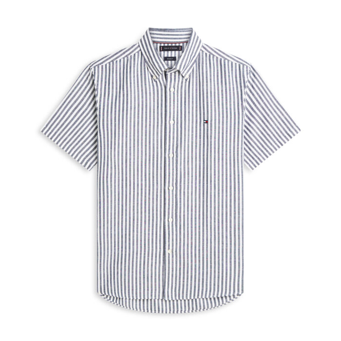 Tommy Hilfiger  - Tommy Hilfiger - Linen blend Bengal shirt | K/Æ Skjorte Carbon Navy