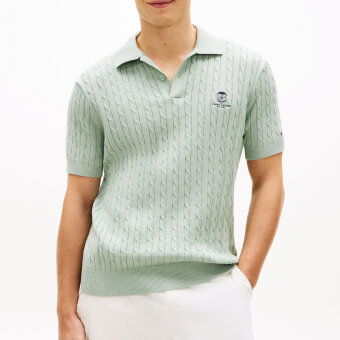 Tommy Hilfiger  - Tommy Hilfiger - Cable short sleeve | Strik Polo T-shirt Minty Green