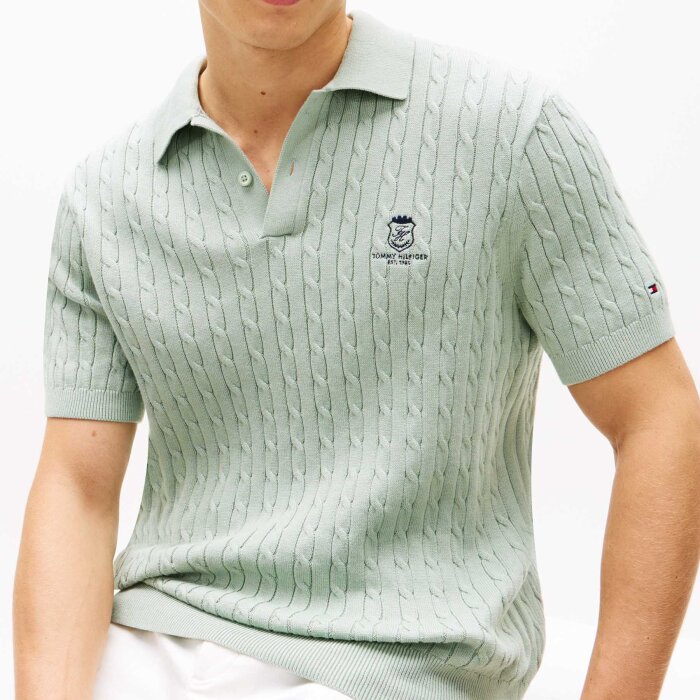 Tommy Hilfiger  - Tommy Hilfiger - Cable short sleeve | Strik Polo T-shirt Minty Green
