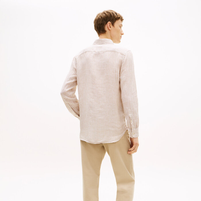 Tommy Hilfiger  - Tommy Hilfiger - Linen Bengal stripe shirt | Hørskjorte Sandalwood