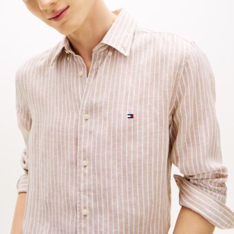 Tommy Hilfiger  - Tommy Hilfiger - Linen Bengal stripe shirt | Hørskjorte Sandalwood