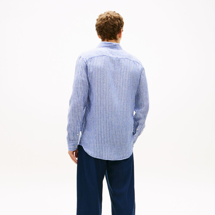 Tommy Hilfiger  - Tommy Hilfiger  Linen Bengal stripe shirt | Hørskjorte Wedge Blue