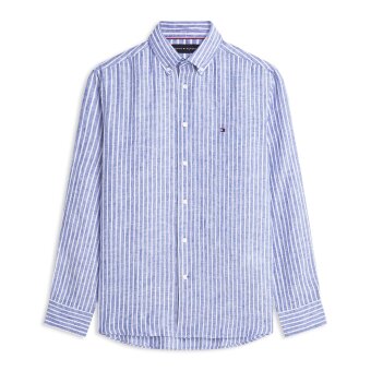 Tommy Hilfiger  - Tommy Hilfiger  Linen Bengal stripe shirt | Hørskjorte Wedge Blue