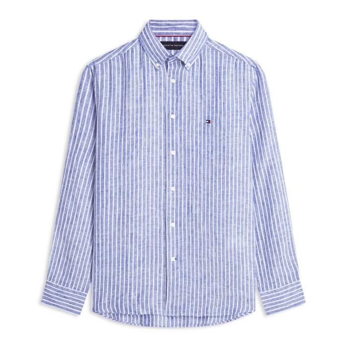 Tommy Hilfiger  - Tommy Hilfiger  Linen Bengal stripe shirt | Hørskjorte Wedge Blue