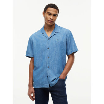 Tommy Hilfiger  - Tommy Hilfiger - Denim camp collar shirt | K/Æ Skjorte Mid Blue Denim
