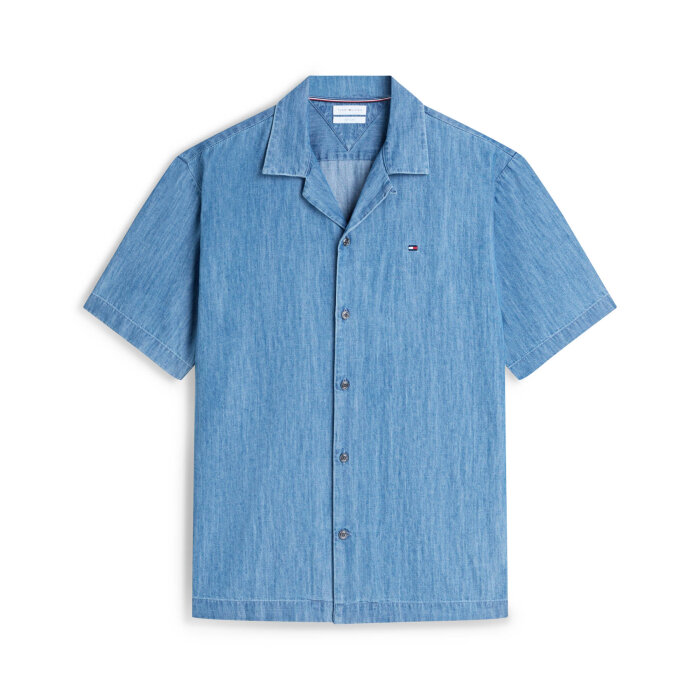 Tommy Hilfiger  - Tommy Hilfiger - Denim camp collar shirt | K/Æ Skjorte Mid Blue Denim