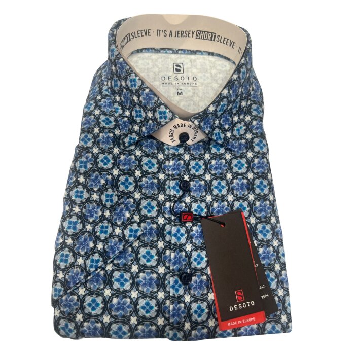 Desoto - Desoto - 71232 521 | K/Æ Jersey Skjorte Blue Mixed Pattern