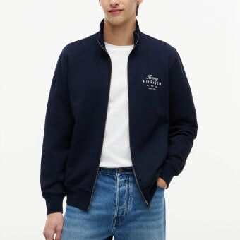 Tommy Hilfiger  - Tommy Hilfoger - Script stack stand collar | Cardigan Desert Sky