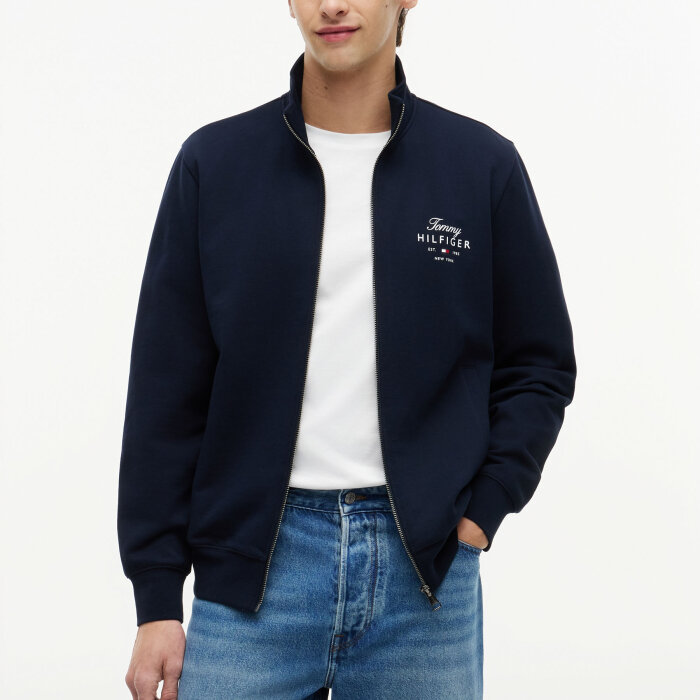 Tommy Hilfiger  - Tommy Hilfoger - Script stack stand collar | Cardigan Desert Sky