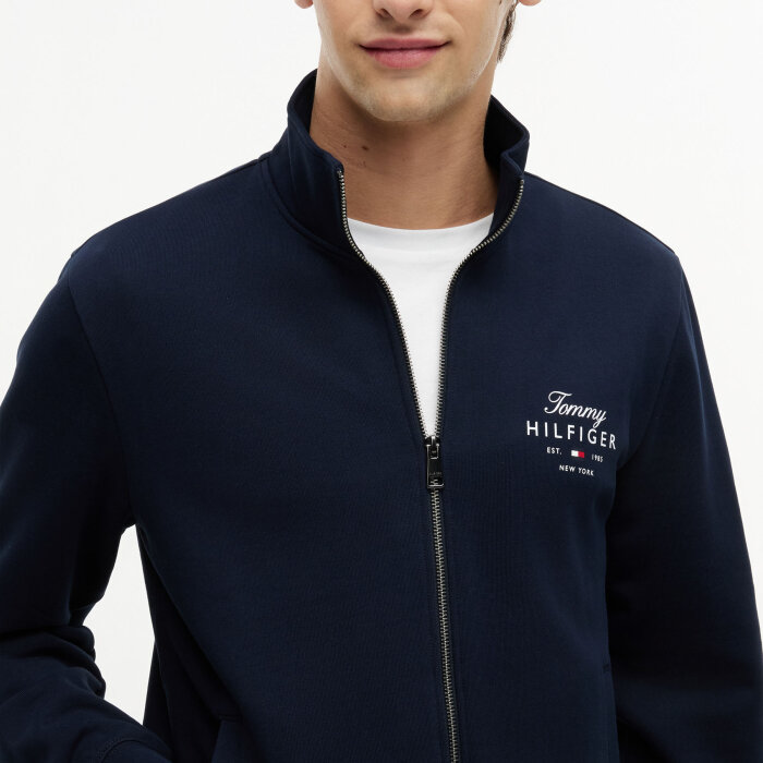 Tommy Hilfiger  - Tommy Hilfoger - Script stack stand collar | Cardigan Desert Sky