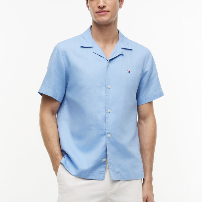 Tommy Hilfiger  - Tommy Hilfiger - Linen blend solid shirt | K/Æ Skjorte Cloudy Blue