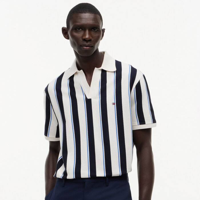 Tommy Hilfiger  - Tommy Hilfiger - V neck crepe classic polo | Polo T-shirt Ivory petal