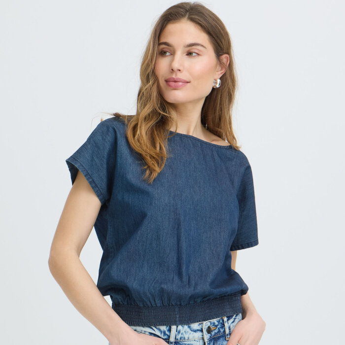 Pulz Jeans ( Dame )  - PULZ - PZJILL SS BLOUSE | TOP DARK BLUE DENIM