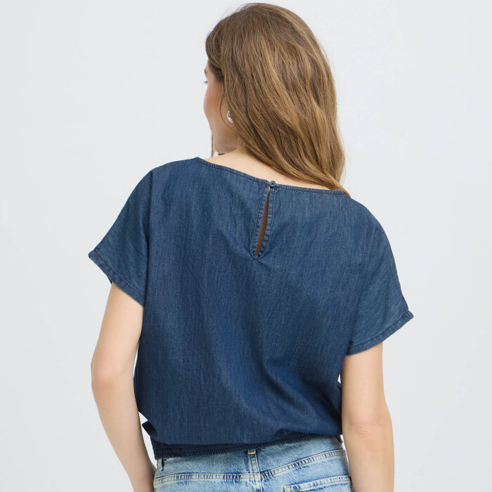Pulz Jeans ( Dame )  - PULZ - PZJILL SS BLOUSE | TOP DARK BLUE DENIM