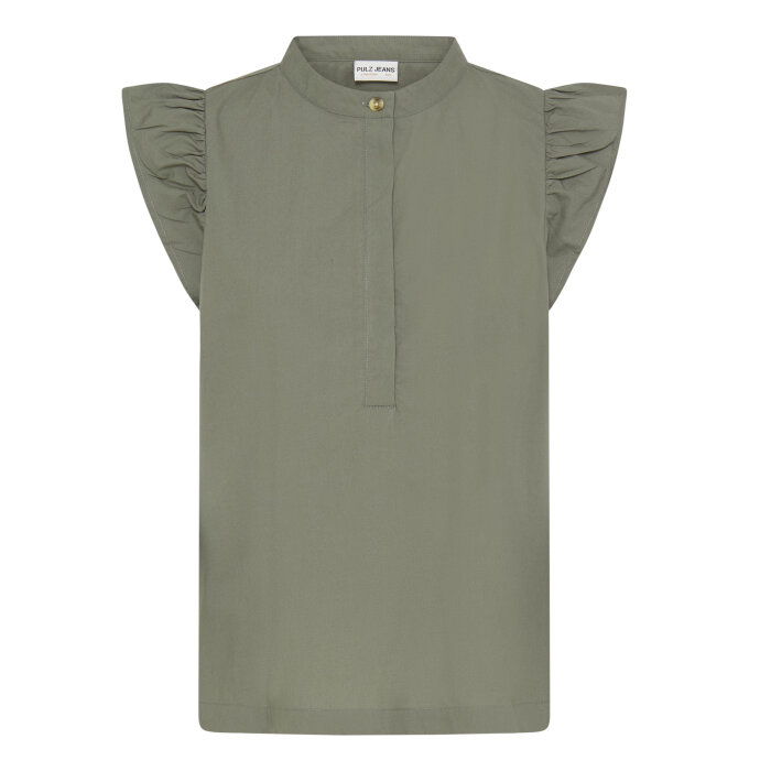 Pulz Jeans ( Dame )  - PULZ - PZCLEO SS BLOUSE | SKJORTE AGAVE GREEN