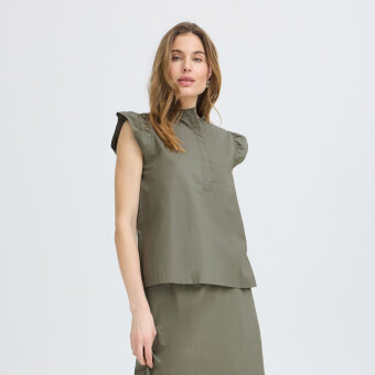 Pulz Jeans ( Dame )  - PULZ - PZCLEO SS BLOUSE | SKJORTE AGAVE GREEN