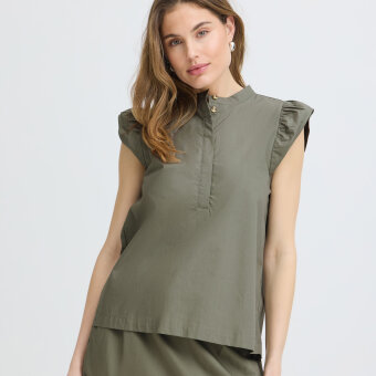 Pulz Jeans ( Dame )  - PULZ - PZCLEO SS BLOUSE | SKJORTE AGAVE GREEN