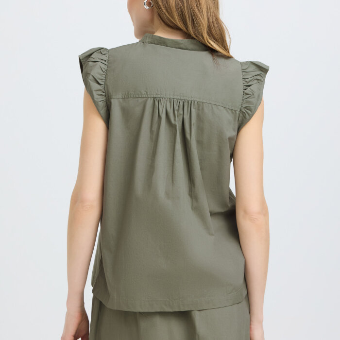 Pulz Jeans ( Dame )  - PULZ - PZCLEO SS BLOUSE | SKJORTE AGAVE GREEN