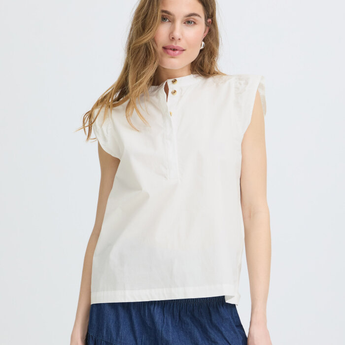 Pulz Jeans ( Dame )  - PULZ - PZCLEO SS BLOUSE  | SKJORTE BRIGHT WHITE
